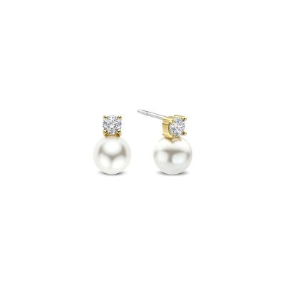 Boucles d'oreilles Ti Sento en argent doré et perle d'imitation