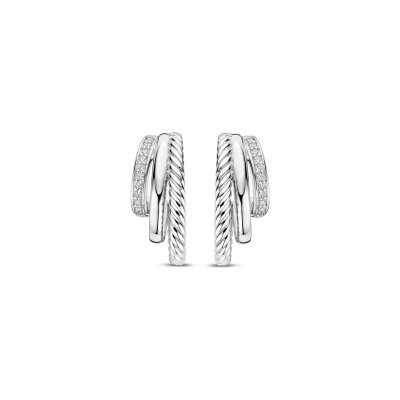 Boucles d'oreilles Ti Sento en argent plaqué platine et oxyde de zirconium