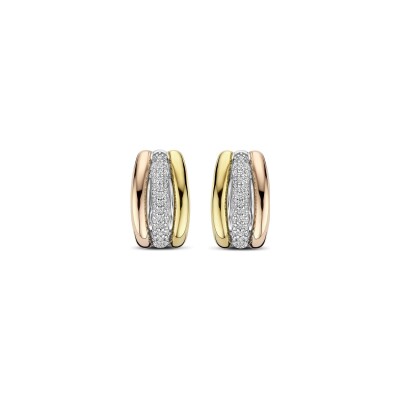 Boucles d'oreilles Ti Sento en argent plaqué platine, argent plaqué or jaune, rose et oxyde de zirconium