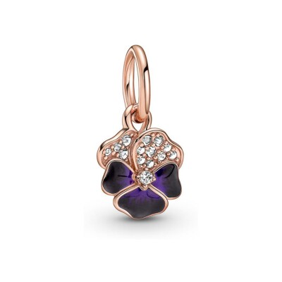 Charm Pandora avec pendentif pensée viol& foncé en métal doré rose