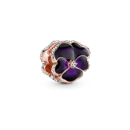 Charm Pandora pensée violet foncé en métal doré rose