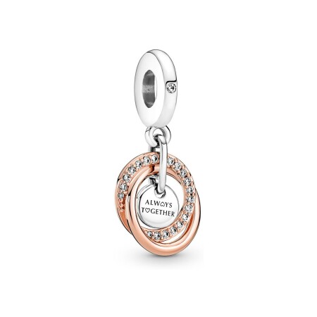 Charm pendant Pandora Cercles Ma Famille Pour Toujours en argent, métal doré et oxyde de zirconium