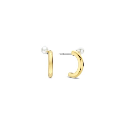 Boucles d'oreilles pendantes Ti Sento en argent doré et perle d'imitation