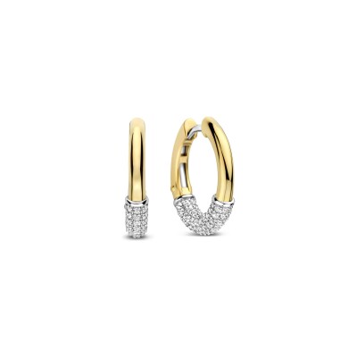 Boucles d'oreilles créoles Ti Sento en argent doré et oxydes de zirconium
