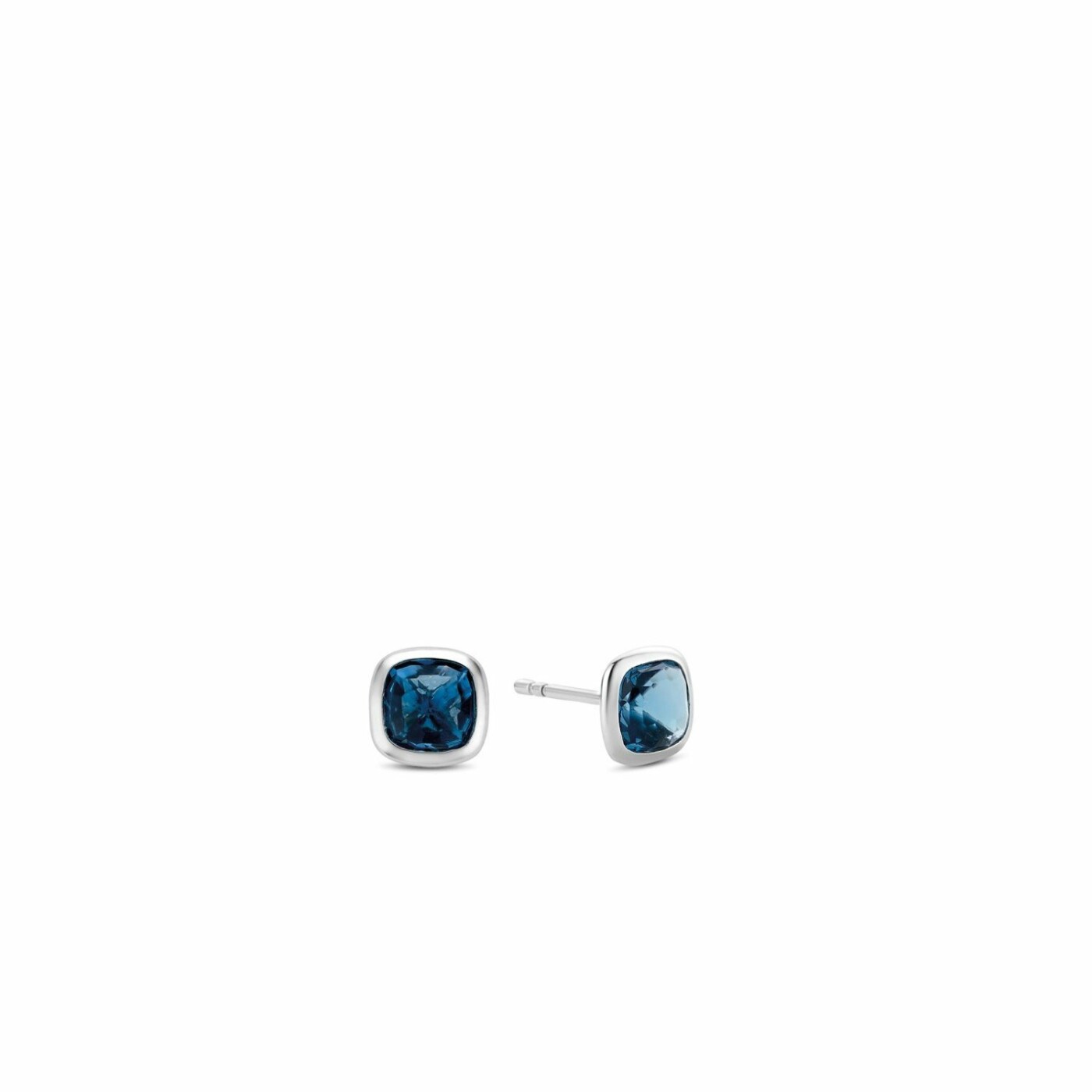 Boucles d'oreilles puces Ti Sento en argent et pierre synthétique bleue carrée,  serti clos