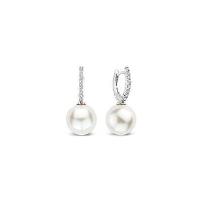Boucles d'oreilles pendantes Ti Sento en argent plaqué platine et perle d'imitation
