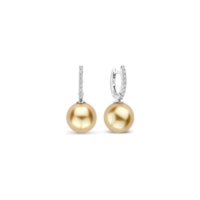 Boucles d'oreilles pendantes Ti Sento en argent plaqué platine et perle d'imitation
