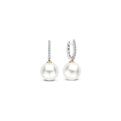 Boucles d'oreilles pendantes Ti Sento en argent doré et perle d'imitation