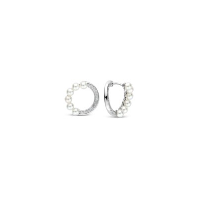 Boucles d'oreilles pendantes Ti Sento en argent plaqué platine et perle d'imitation
