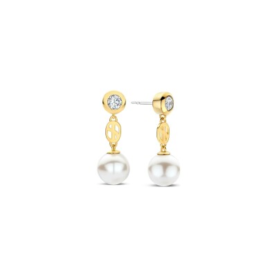 Boucles d'oreilles pendantes Ti Sento en argent doré et perle d'imitation