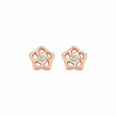 Boucles d'oreilles puces Ti Sento en argent doré rose, fleur ajourée