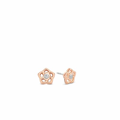 Boucles d'oreilles puces Ti Sento en argent doré rose, fleur ajourée