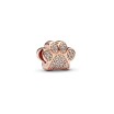 Charm Pandora Empreinte De Patte Scintillant en métal doré rose 