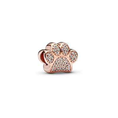 Charm Pandora Empreinte De Patte Scintillant en métal doré rose 