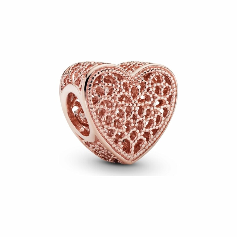 Charm Pandora People cœur filigrane & perlé en métal doré rose et oxyde de zirconium