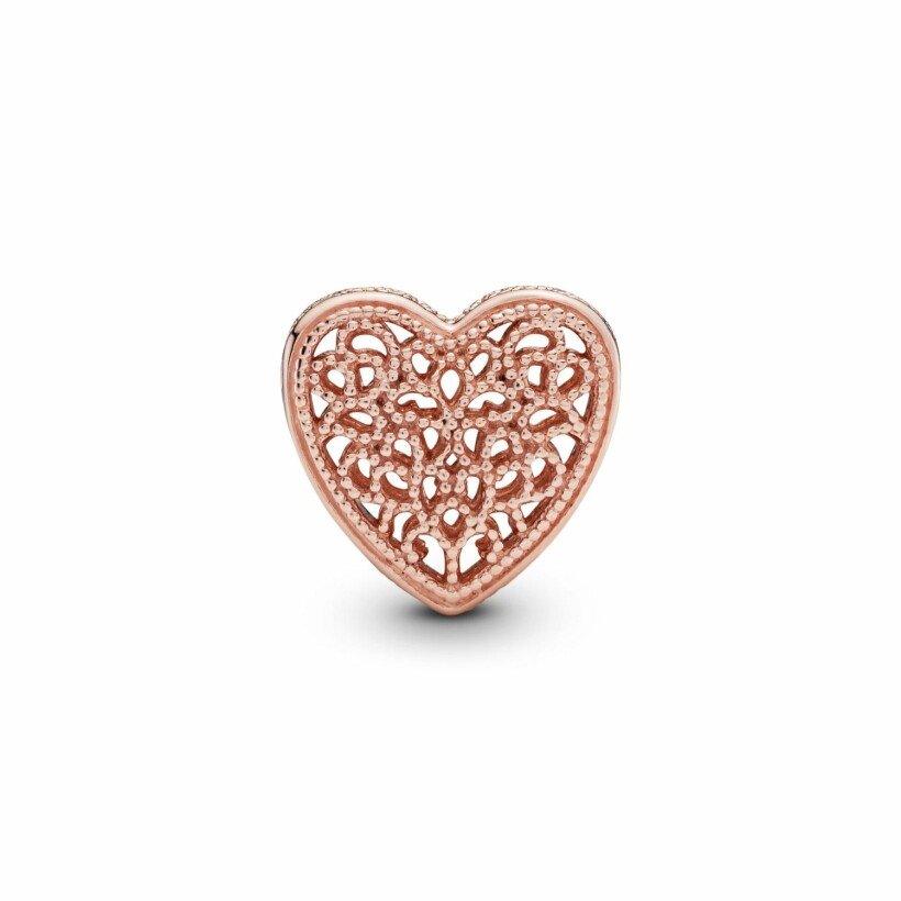 Charm Pandora People cœur filigrane & perlé en métal doré rose et oxyde de zirconium