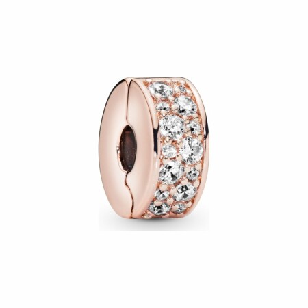 Charm clip Pandora Timeless pavé transparent en métal doré rose, silicone et oxyde de zirconium