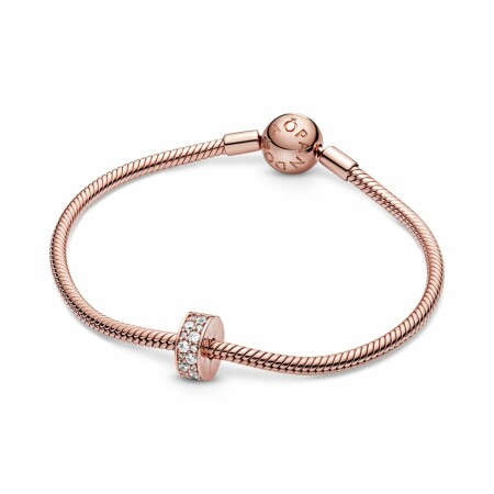 Charm clip Pandora Timeless pavé transparent en métal doré rose, silicone et oxyde de zirconium