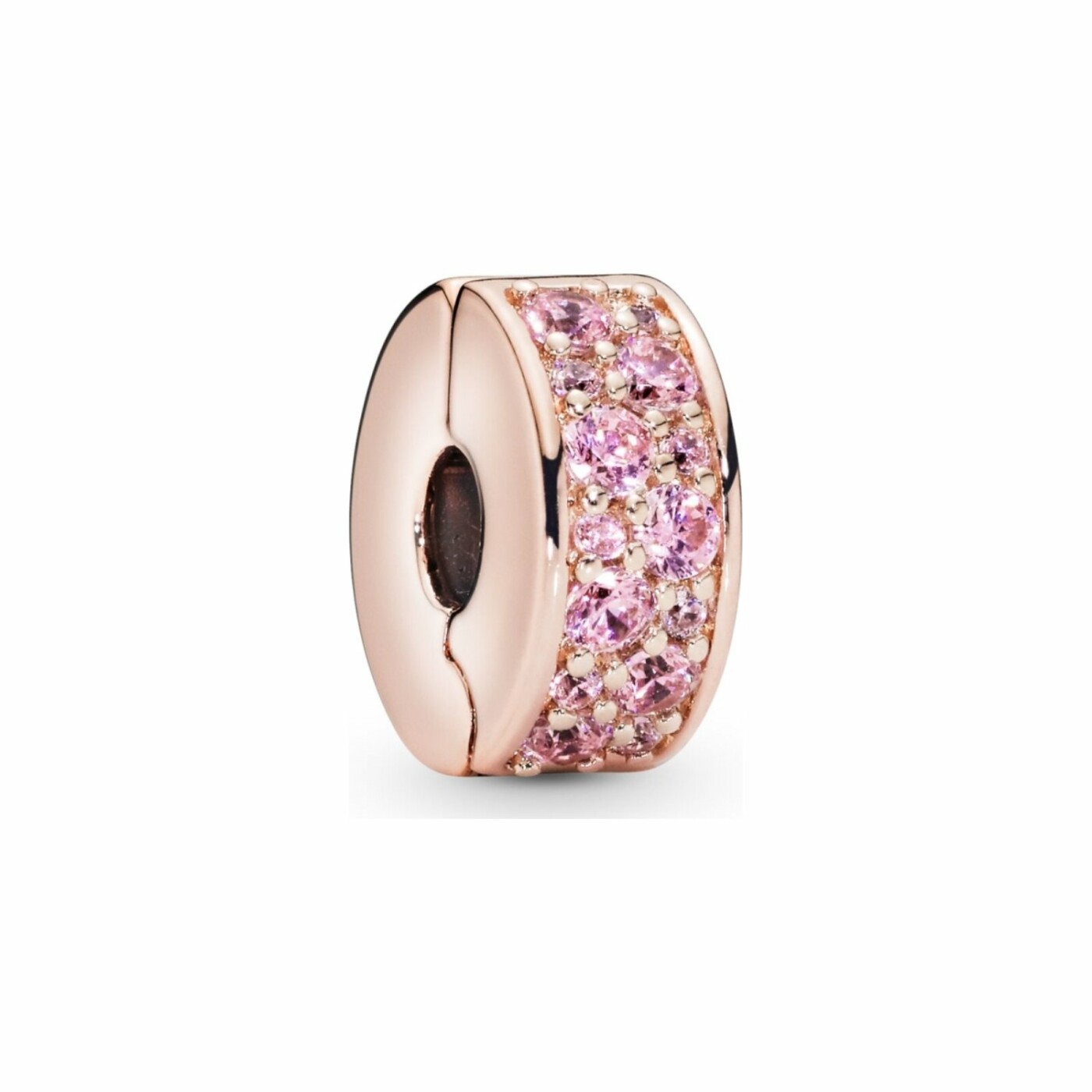 Charm clip Pandora Colours pavé rose en métal doré rose, silicone et oxyde de zirconium