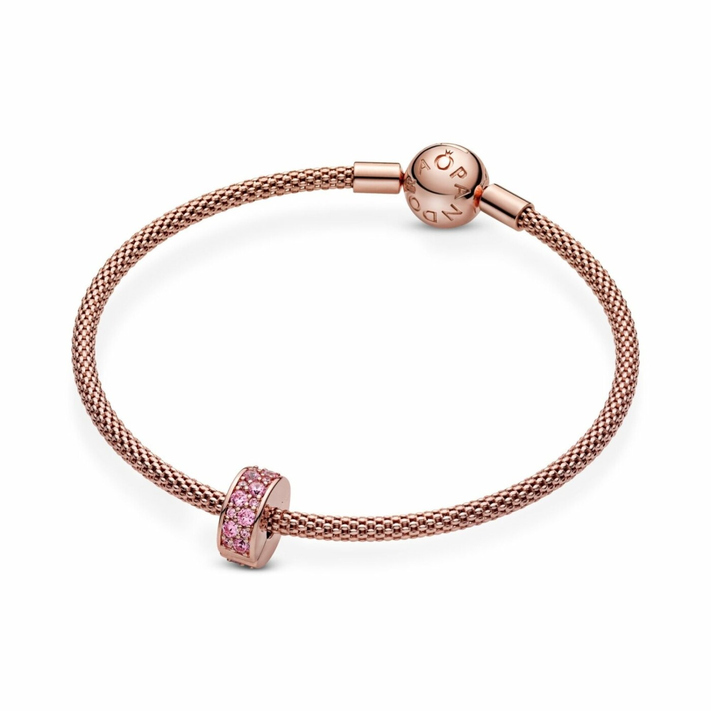 Charm clip Pandora Colours pavé rose en métal doré rose, silicone et oxyde de zirconium