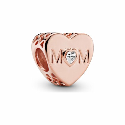 Charm Pandora People cœur de maman incolore en métal doré rose et oxyde de zirconium