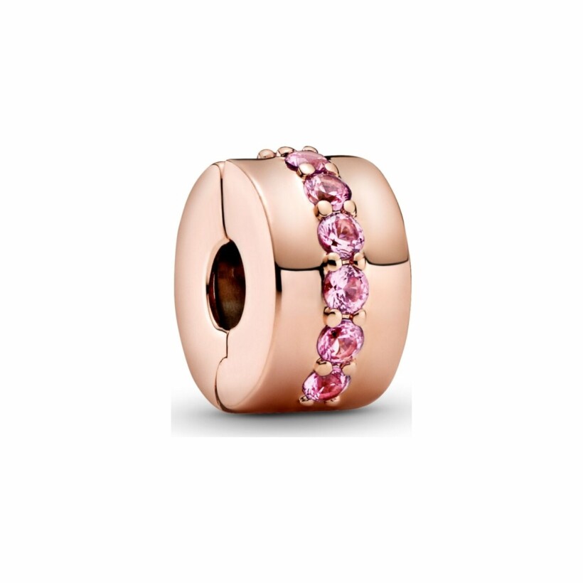 Charm Pandora Colours clip rangée scintillante rose en métal doré rose et saphir de synthèse