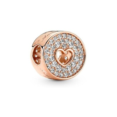 Charm Pandora Anniversaire Pavé & Cœur en métal doré rose