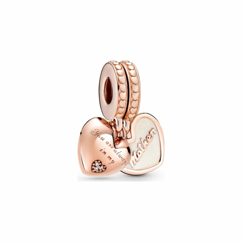 Charm Pandora People pendentif avec cœurs mère et fille en métal doré rose, résine et oxyde de zirconium