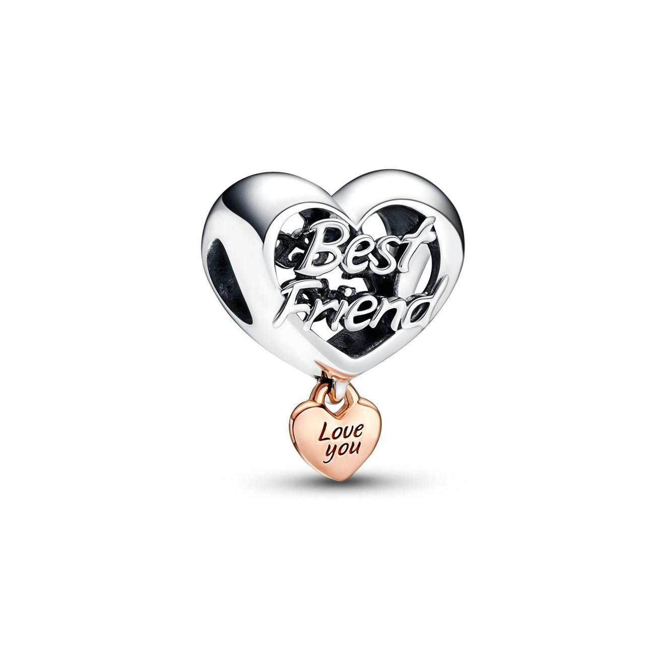 Charm Pandora Cœur Love You Best Friend en argent et métal doré rose