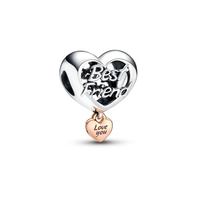 Charm Pandora Cœur Love You Best Friend en argent et métal doré rose 