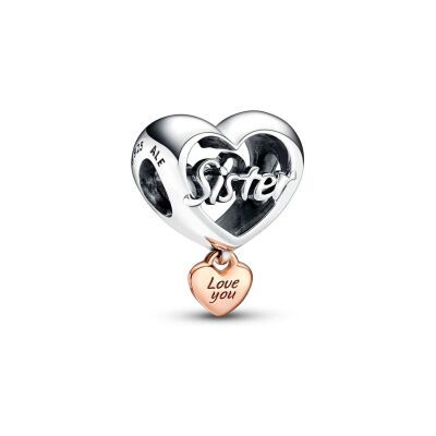 Charm Pandora Cœur De Sœur Rose en argent et métal doré rose 