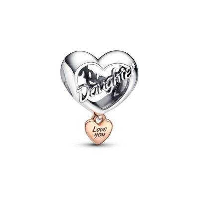 Charm Pandora Moments Cœur Fille Love You en argent et métal doré rose