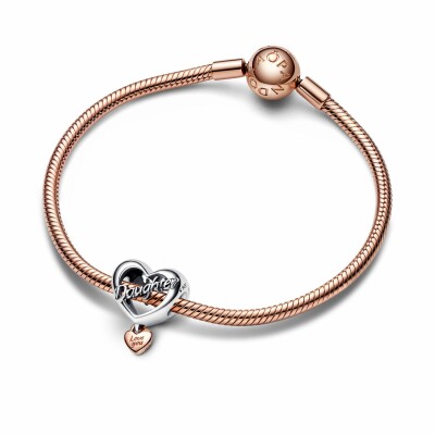 Charm Pandora Moments Cœur Fille Love You en argent et métal doré rose