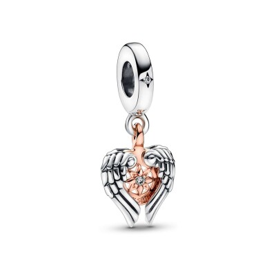 Charm pendant Pandora Moments Boussole Ailes D'ange Céleste en argent, métal doré et oxyde de zirconium 