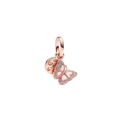 Charm Pandora Moments double papillon rose & citation en métal doré rose 