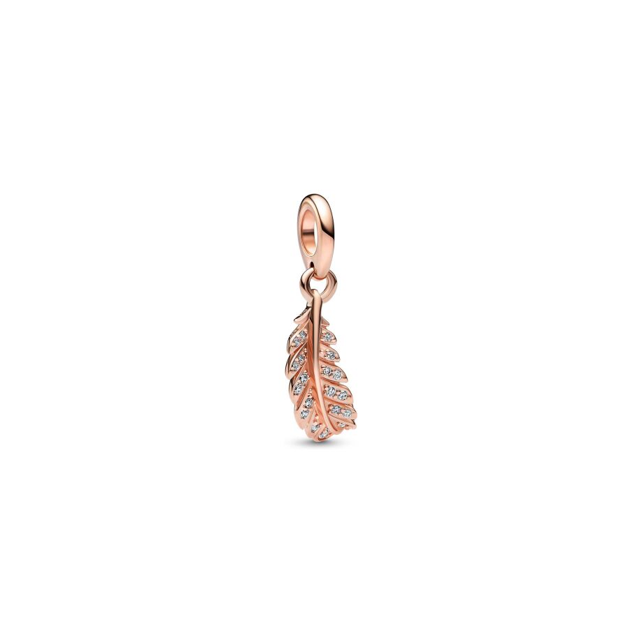 Charm Pandora Moments plume courbe flottante en métal doré rose 