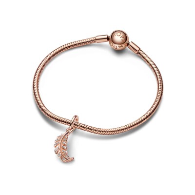 Charm Pandora Moments plume courbe flottante en métal doré rose 