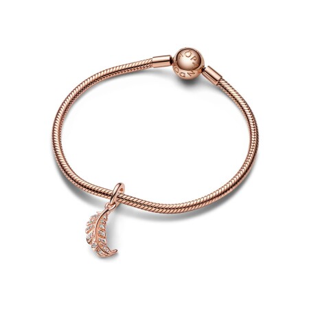 Charm Pandora Moments plume courbe flottante en métal doré rose 