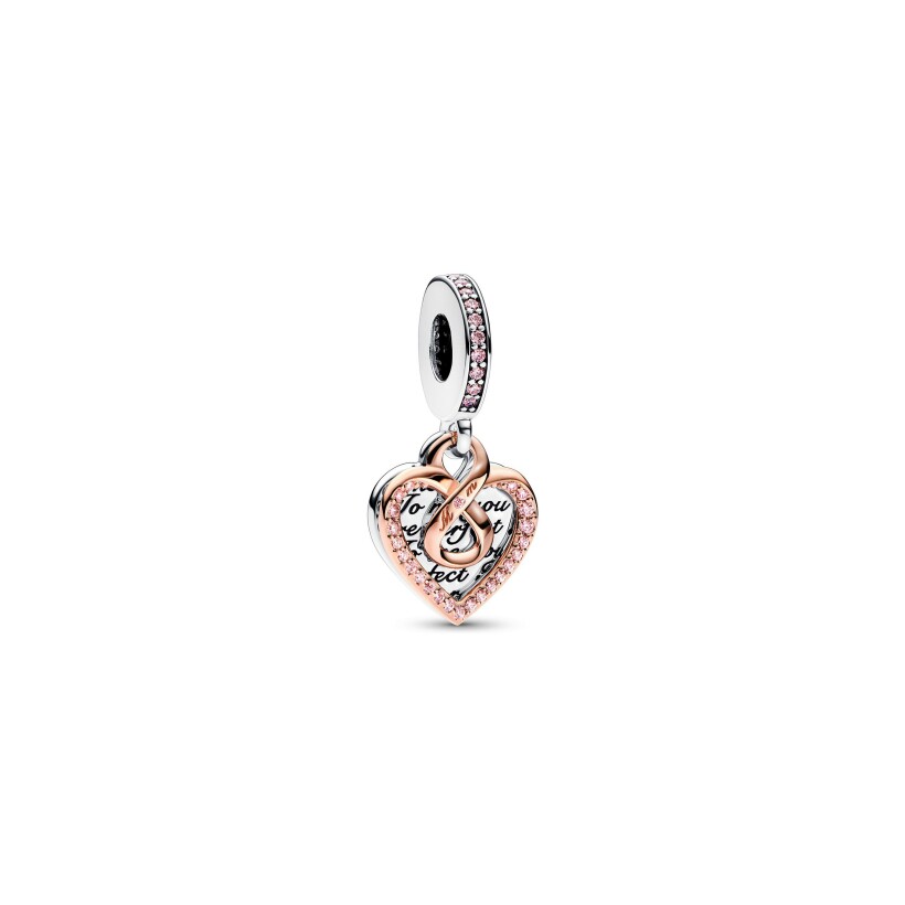 Charm Pandora double cœur infini en argent, métal doré rose et oxyde de zirconium
