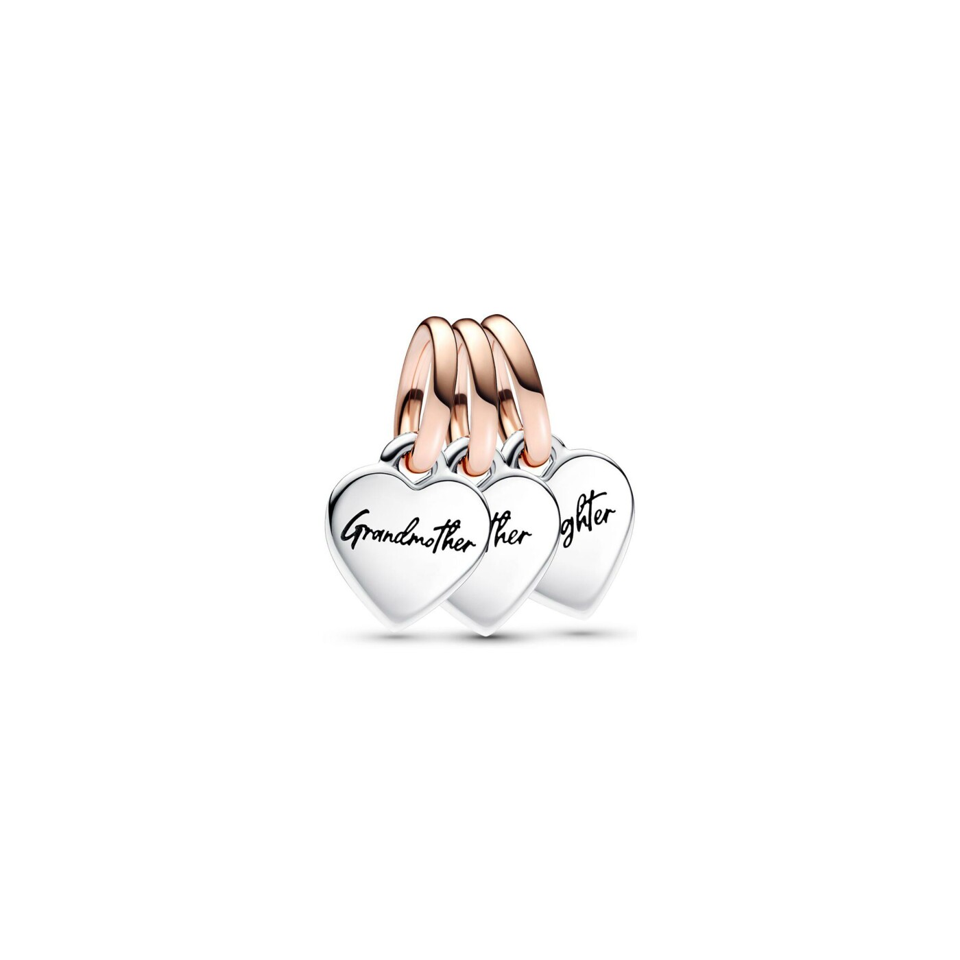 Charm Pandora triple famille génération de cœurs séparable en argent et métal doré rose 