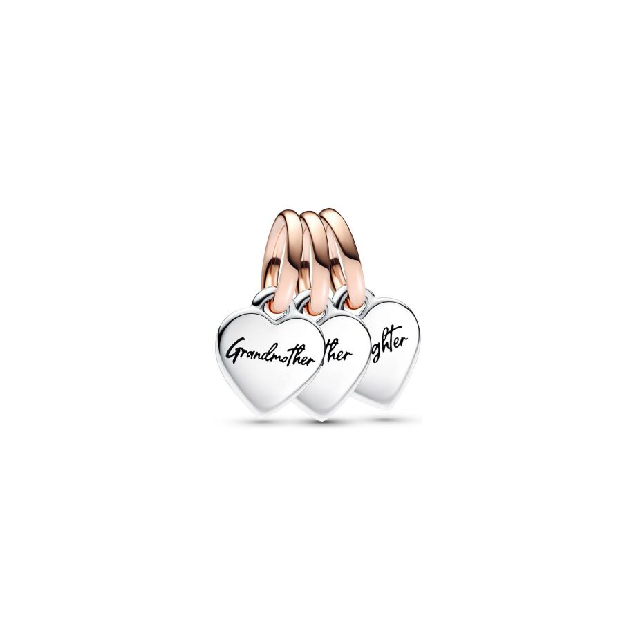 Charm Pandora triple famille génération de cœurs séparable en argent et métal doré rose 