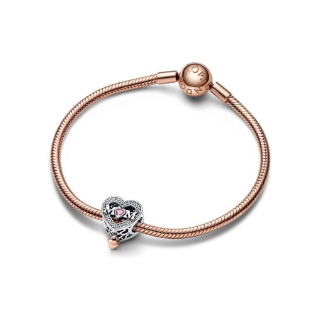 Charm Pandora maman & cœur en argent, métal doré rose et oxyde de zirconium