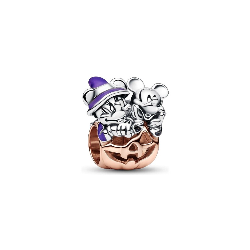 Charm Disney X Pandora Citrouille Halloween Mickey Et Minnie en argent et métal doré rose