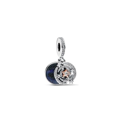 Charm Pandora Pendant Double Étoiles Filantes Bimatière en argent, métal doré rose, résine et oxydes de zirconium