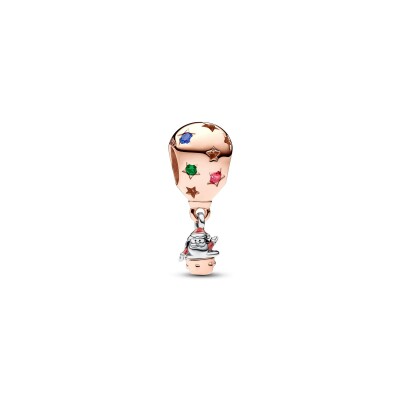 Charm Pandora Bicolore Père Noël En Montgolfière en métal doré rose, argent, résine et pierre de couleur