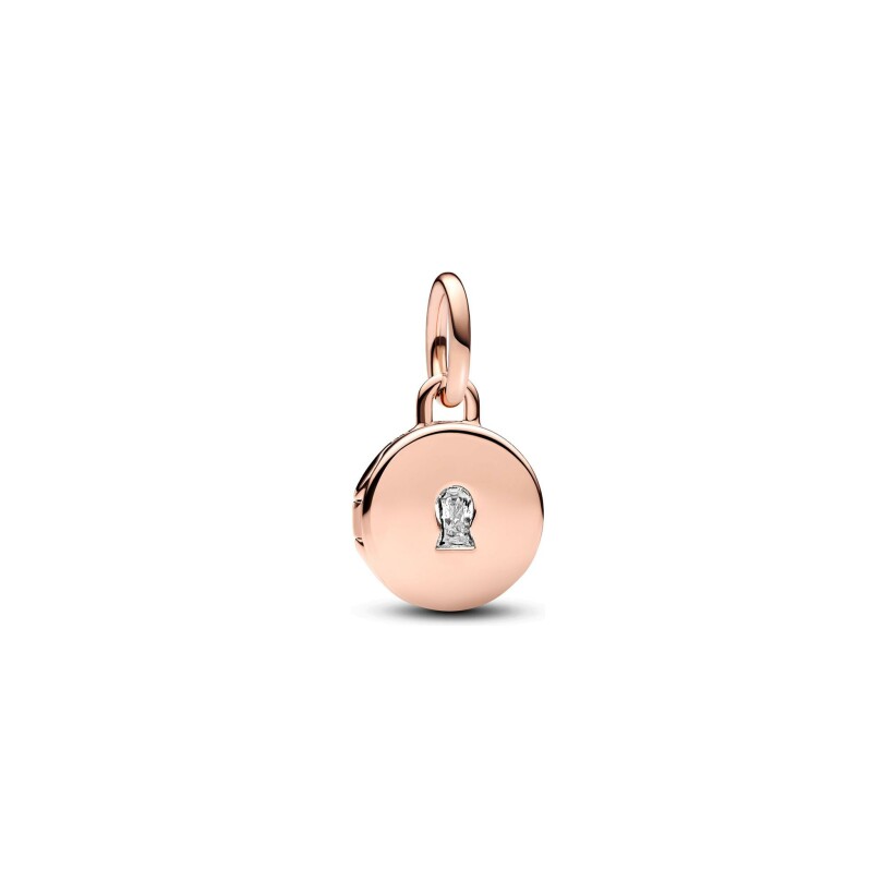 Charm Pandora Pendant Médaillon Amour Ouvrable Et Gravable en métal doré rose et oxyde de zirconium