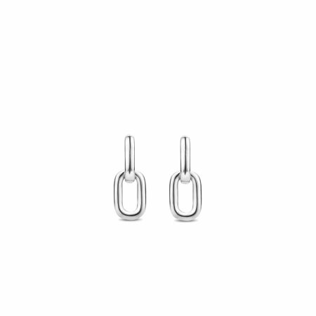 Boucles d'oreilles Ti Sento en argent rhodié, mailles forçat