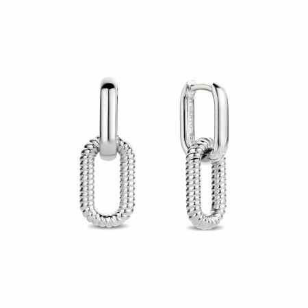 Boucles d'oreilles Ti Sento en argent rhodié et oxydes de zirconium, mailles forçat