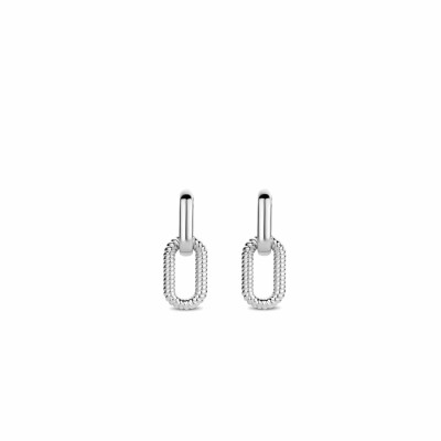 Boucles d'oreilles Ti Sento en argent rhodié et oxydes de zirconium, mailles forçat