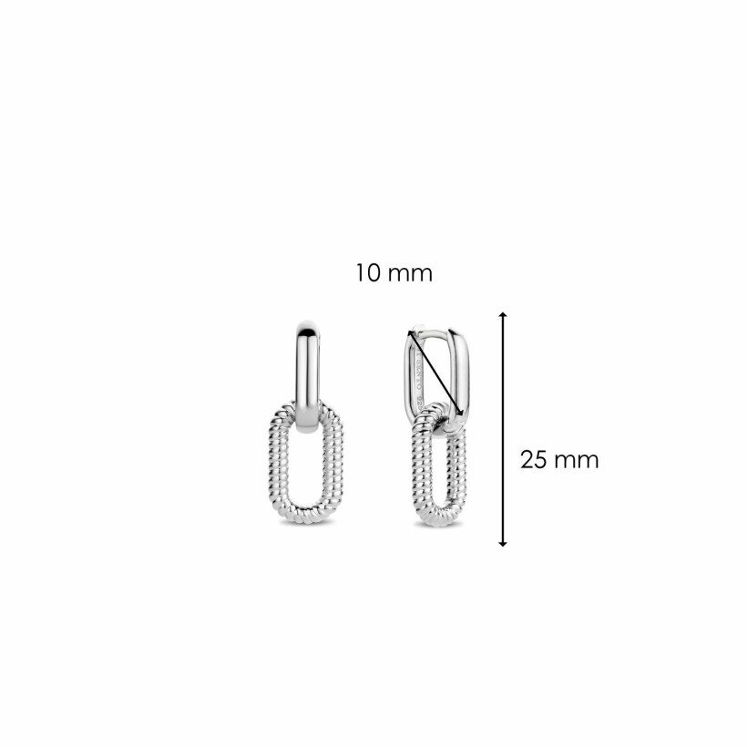 Boucles d'oreilles Ti Sento en argent rhodié et oxydes de zirconium, mailles forçat